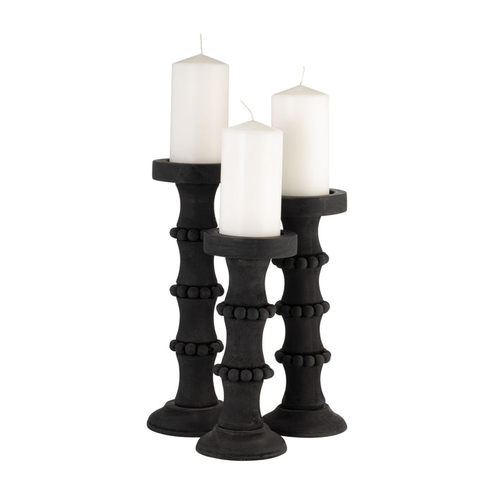 Wood 11\" Antique Candle Holder - Black