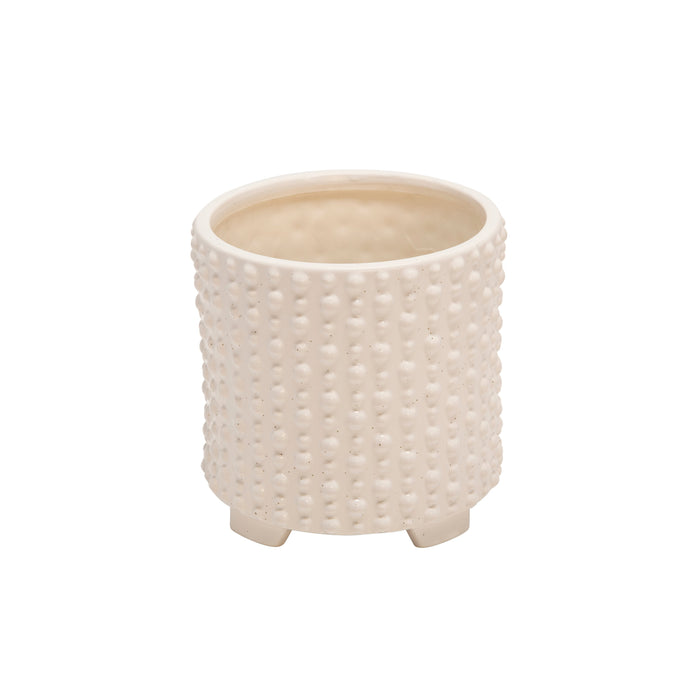 Ceramic 6\"/8\" White Footed Planter with Dots - Set of 2