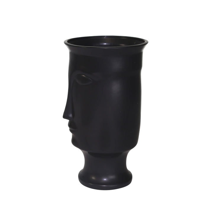 Ceramic 11\" Face Vase with Base - Black