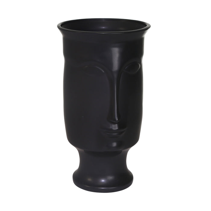 Ceramic 11\" Face Vase with Base - Black