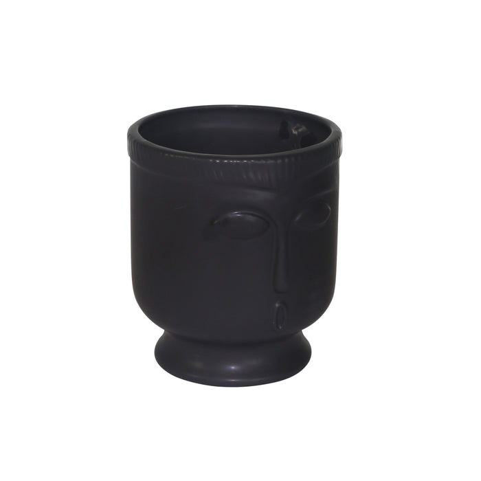 Ceramic 6\" Face Vase with Base - Black