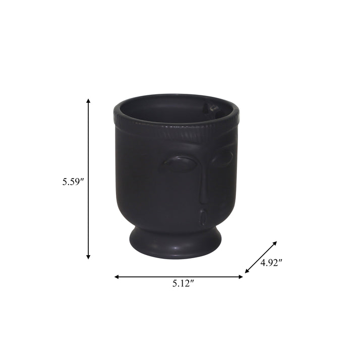 Ceramic 6\" Face Vase with Base - Black