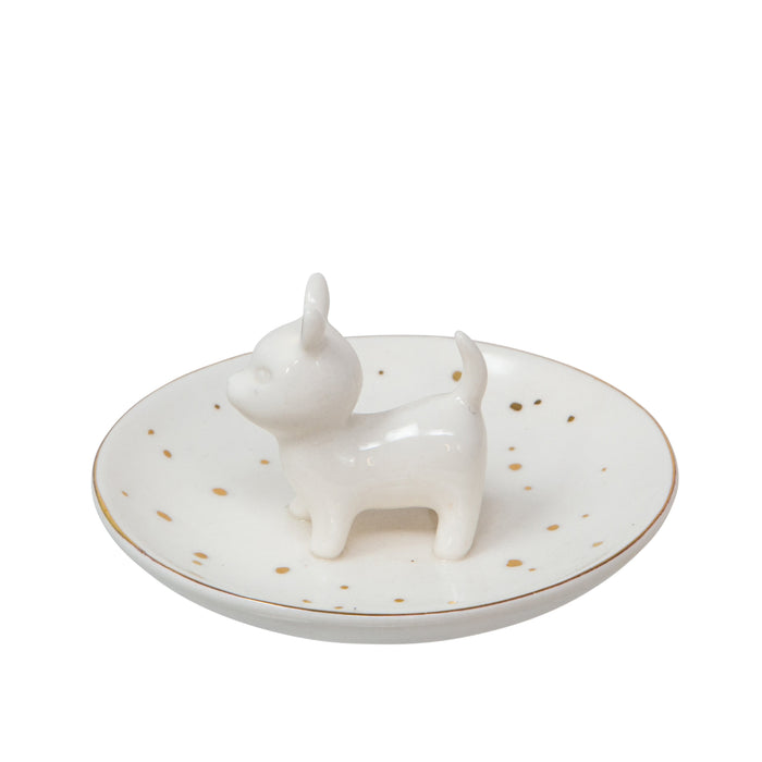 Ceramic Dog Trinket Tray - White