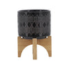 Ceramic 5\" Aztec Planter with Wood Stand - Black