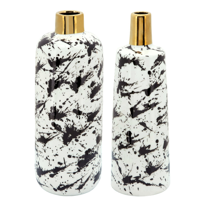 15\" Vase with Gold Neck - Black and White 