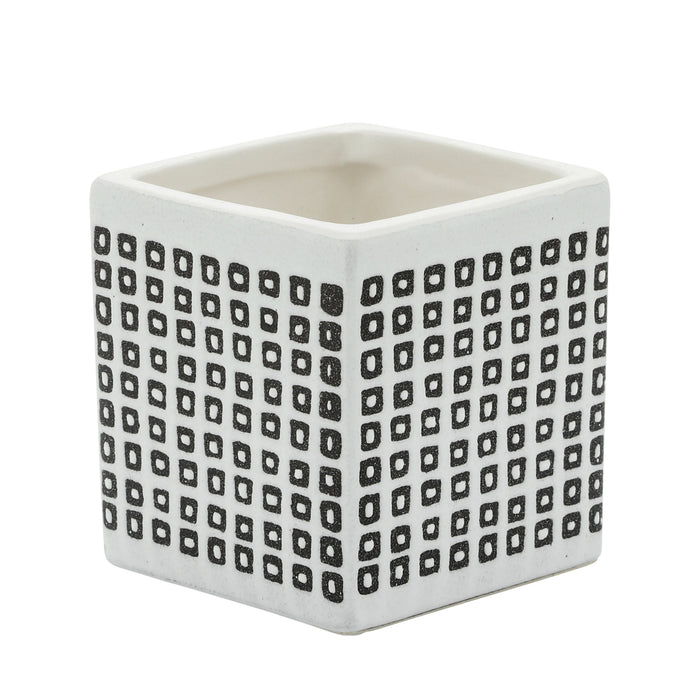 Ceramic Square 4\" Dotted Pen Holder - Black and White