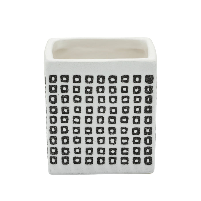 Ceramic Square 4\" Dotted Pen Holder - Black and White