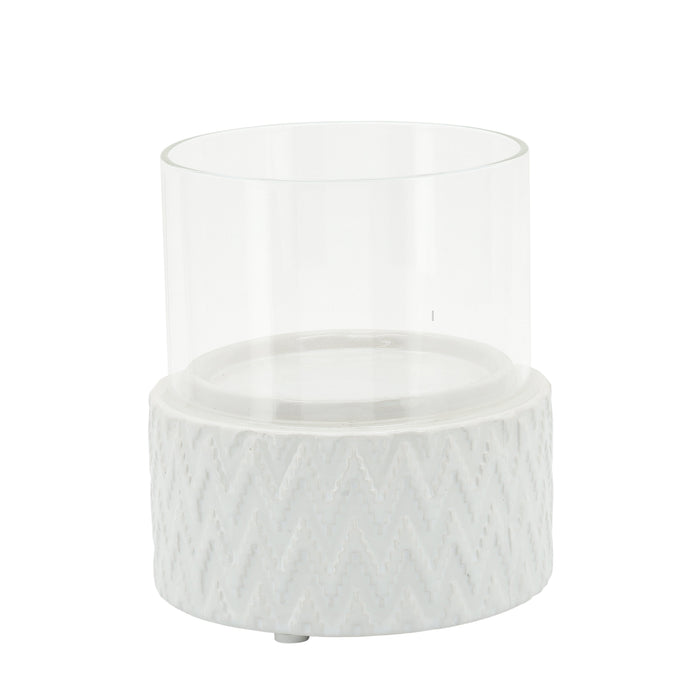 Ceramic Glass 5\" Chevron Pillar Candle Holder - White