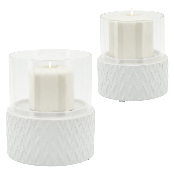 Ceramic Glass 5\" Chevron Pillar Candle Holder - White