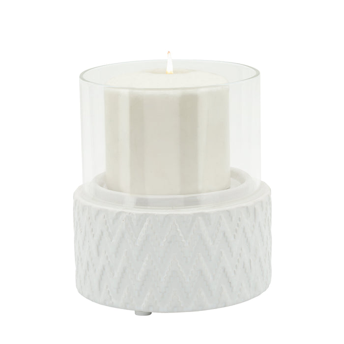 Ceramic Glass 5\" Chevron Pillar Candle Holder - White