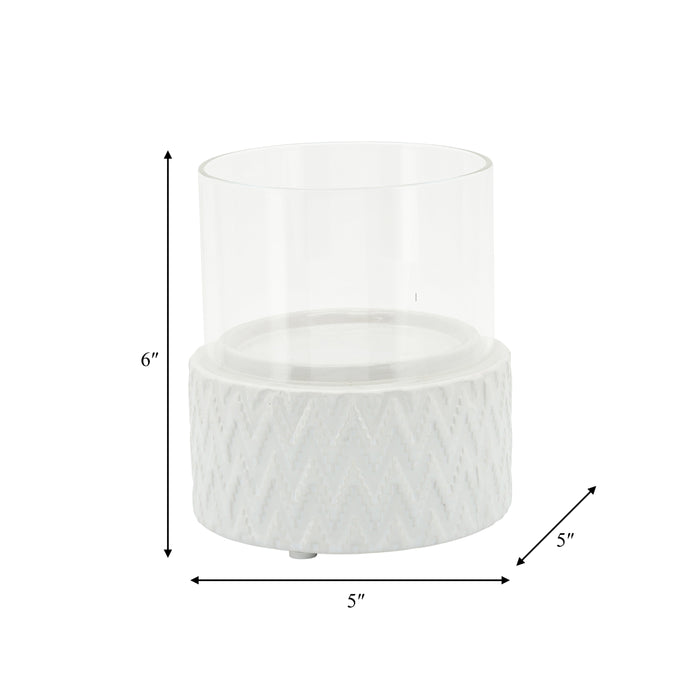 Ceramic Glass 5\" Chevron Pillar Candle Holder - White
