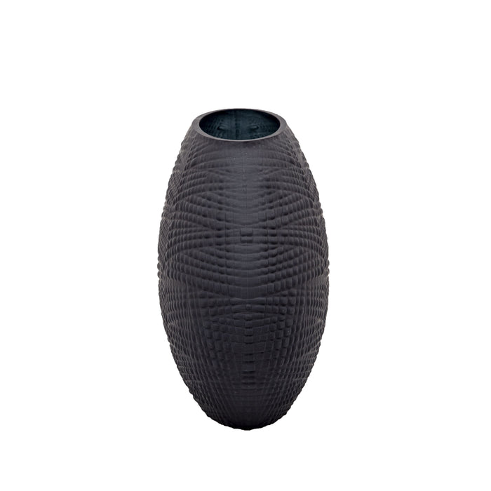 Glass 8\" Textured Vase - Black 