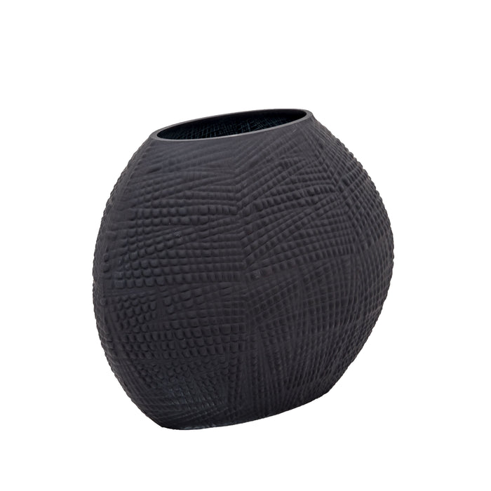 Glass 8\" Textured Vase - Black 