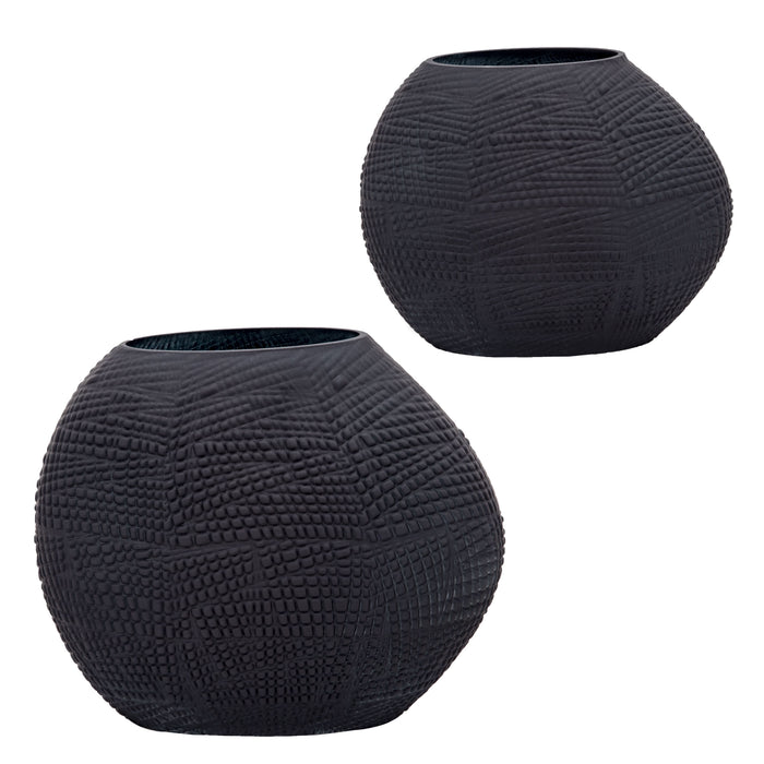 Glass 8\" Textured Vase - Black 