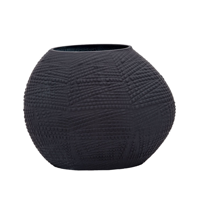 Glass 8\" Textured Vase - Black 