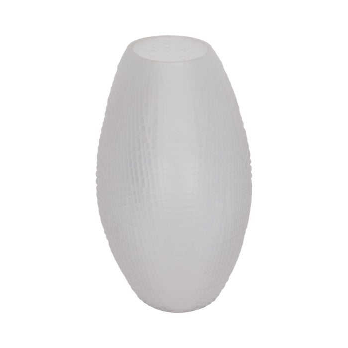 Glass 8\" Textured Vase - Frosted White 