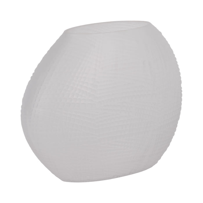 Glass 8\" Textured Vase - Frosted White 