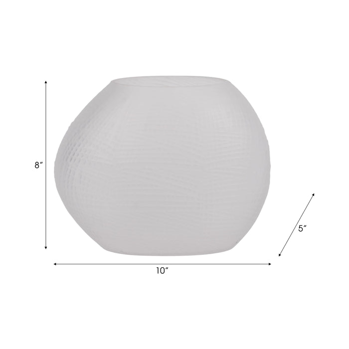 Glass 8\" Textured Vase - Frosted White 