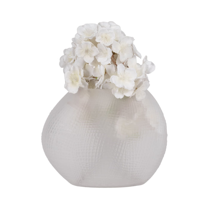 Glass 8\" Textured Vase - Frosted White 