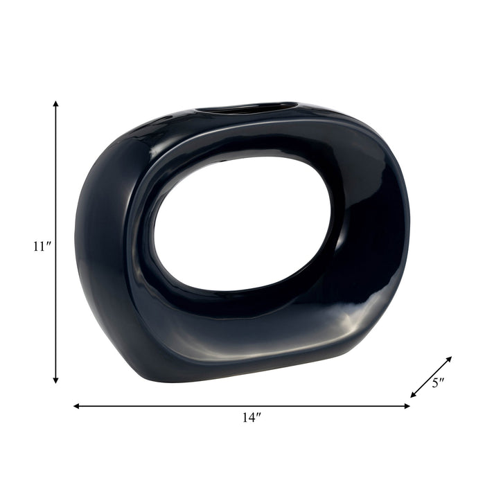 Ceramic 11\" Oval Vase - Navy
