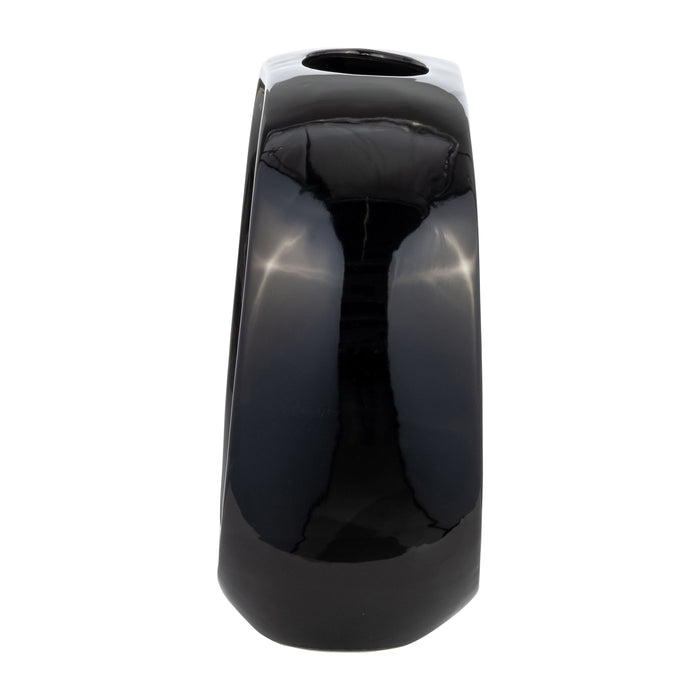 Ceramic 11\" Oval Vase - Shiny Black 