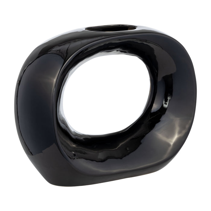 Ceramic 11\" Oval Vase - Shiny Black 