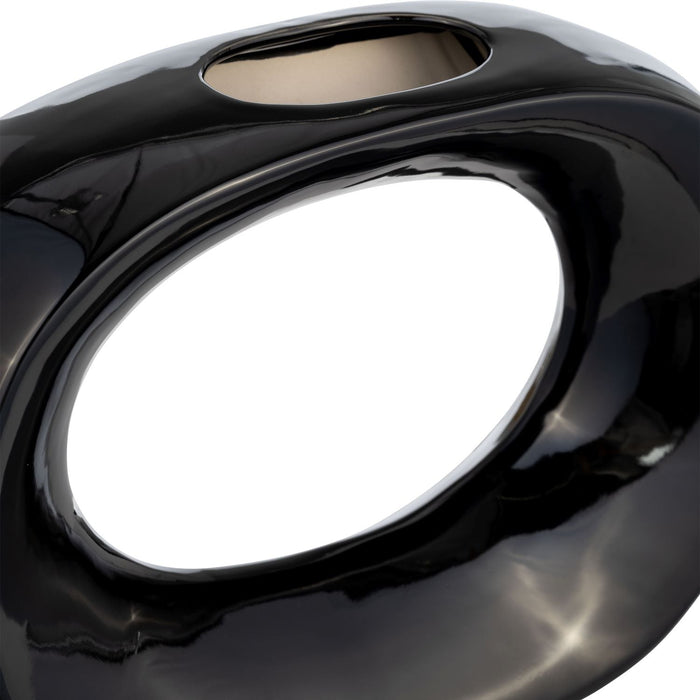 Ceramic 11\" Oval Vase - Shiny Black 