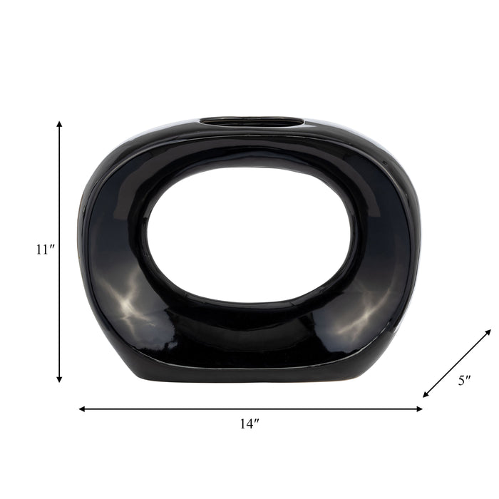 Ceramic 11\" Oval Vase - Shiny Black 