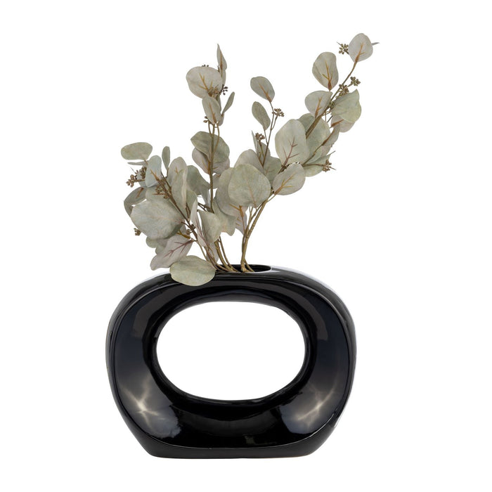 Ceramic 11\" Oval Vase - Shiny Black 