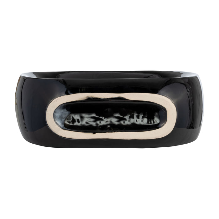 Ceramic 11\" Oval Vase - Shiny Black 