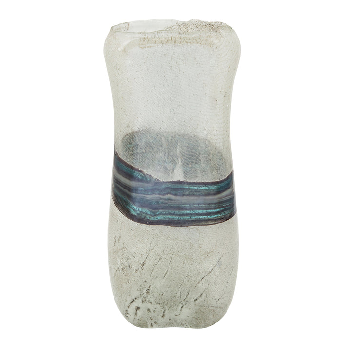 Glass 14\" Azurite Vase - Blue and Grey