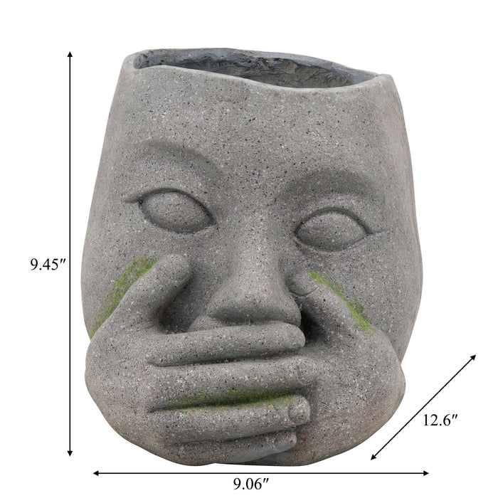 Resin 9\" No Speak Planter - Grey