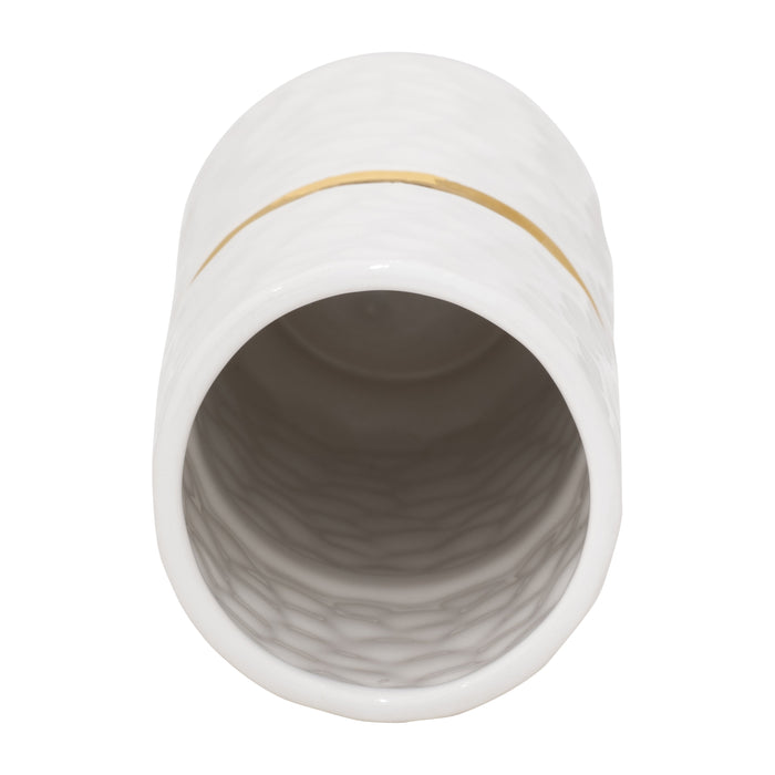 Ceramic 13\" Belted Vase - White and Gold