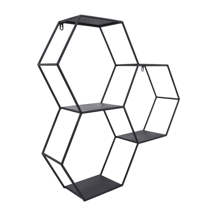 Iron Metal 26\" Hexagon Wall Shelf - Black 