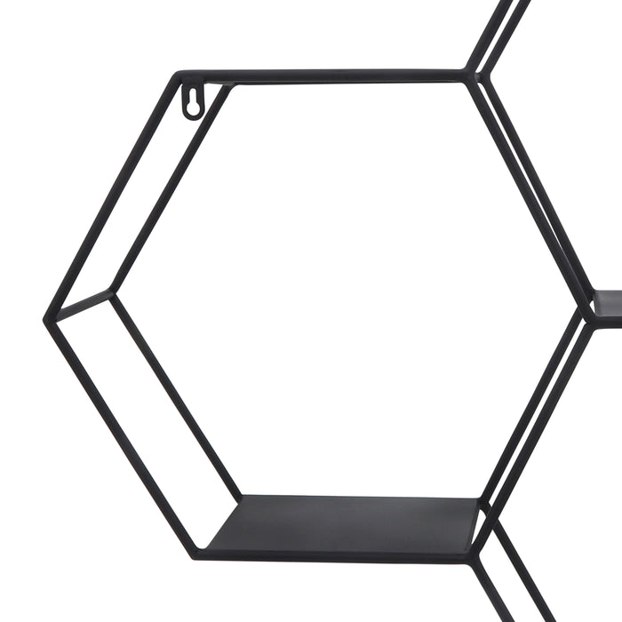 Iron Metal 26\" Hexagon Wall Shelf - Black 