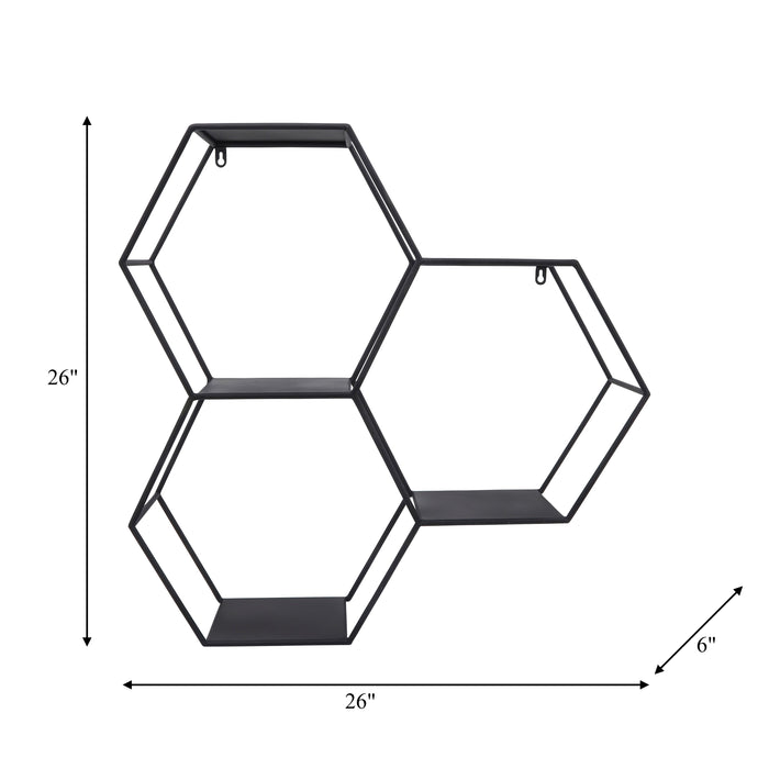 Iron Metal 26\" Hexagon Wall Shelf - Black 