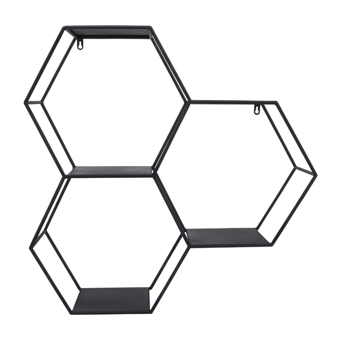 Iron Metal 26\" Hexagon Wall Shelf - Black 