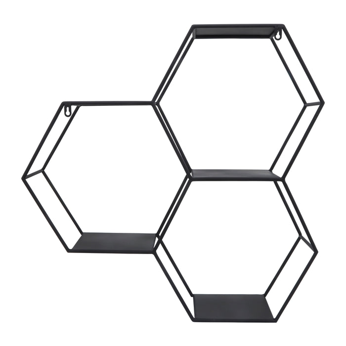Iron Metal 26\" Hexagon Wall Shelf - Black 