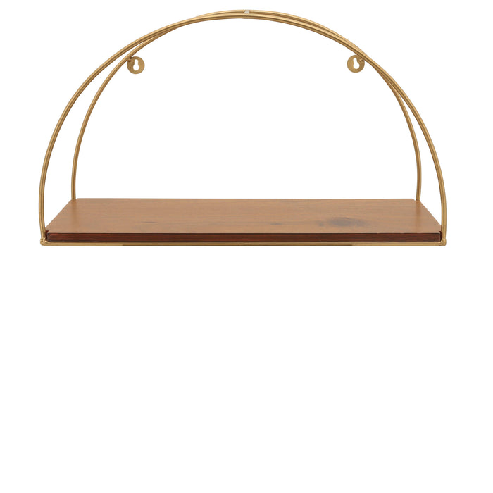 Metal and Wood Half-Moon Wall Shelves Set of 3 - Brown and Gold 