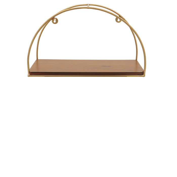 Metal and Wood Half-Moon Wall Shelves Set of 3 - Brown and Gold 
