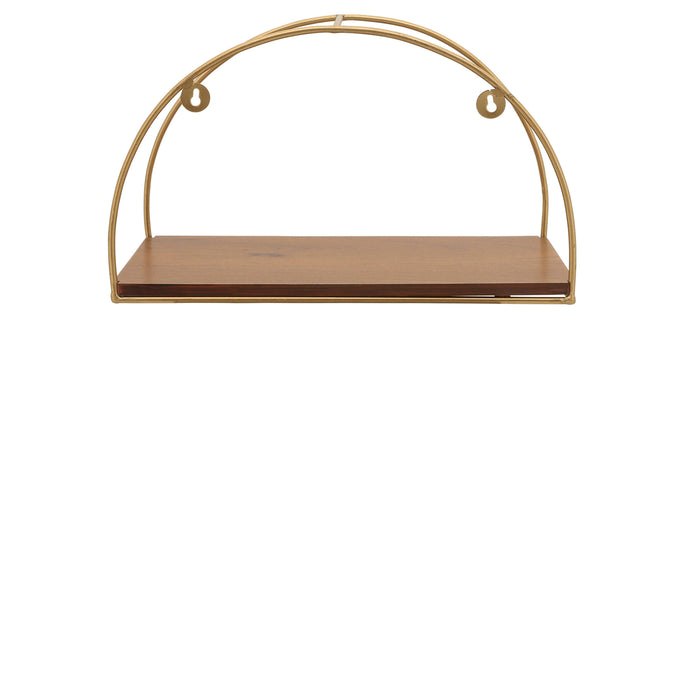 Metal and Wood Half-Moon Wall Shelves Set of 3 - Brown and Gold 
