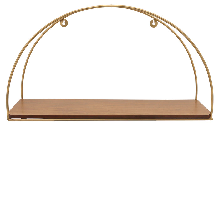 Metal and Wood Half-Moon Wall Shelves Set of 3 - Brown and Gold 