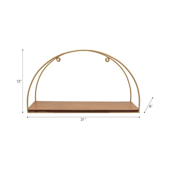 Metal and Wood Half-Moon Wall Shelves Set of 3 - Brown and Gold 