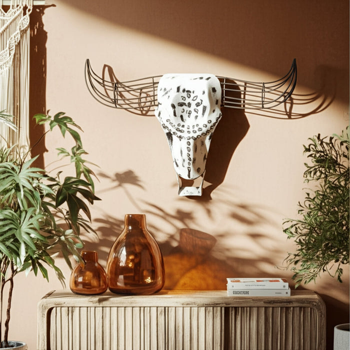Metal 12\" Buffalo Wall Accent - Black and White 