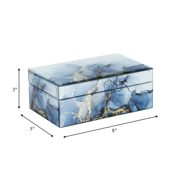 Wood 8\" Trinket Box - Blue and Gold