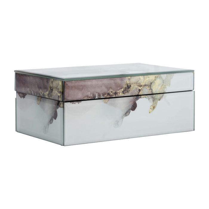 Wood 8\" x 5\" Abstract Box - Gold and Beige 