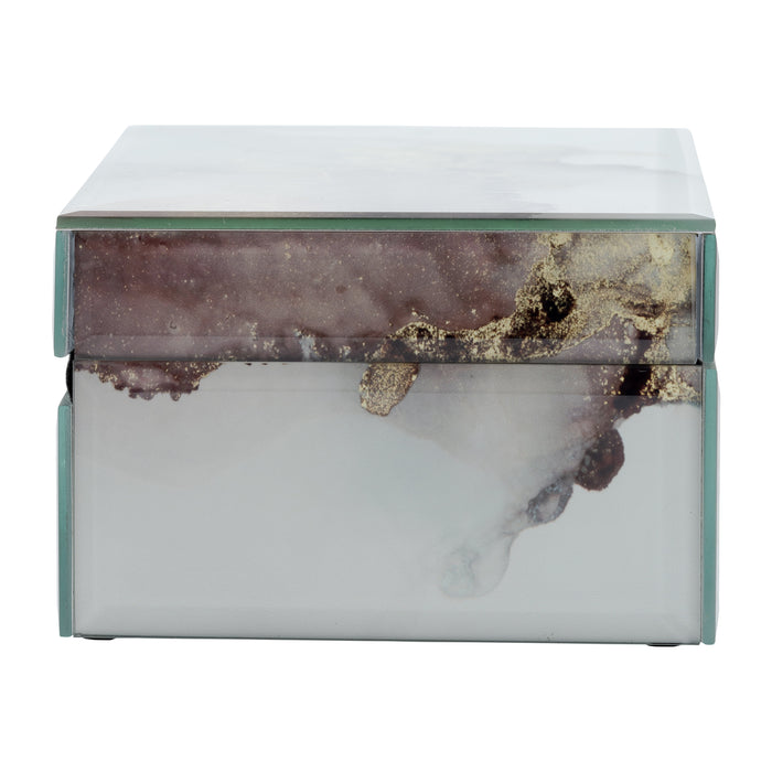 Wood 8\" x 5\" Abstract Box - Gold and Beige 