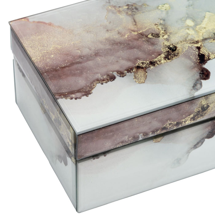 Wood 8\" x 5\" Abstract Box - Gold and Beige 