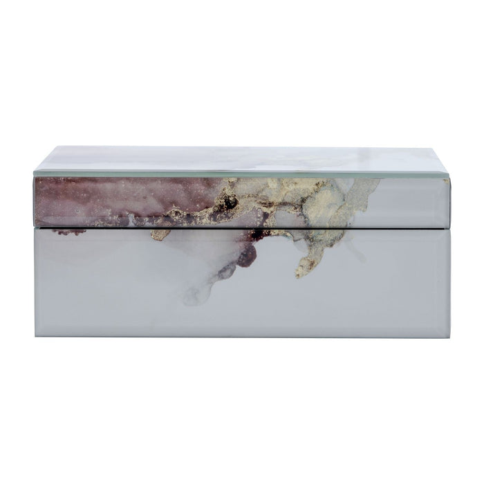 Wood 8\" x 5\" Abstract Box - Gold and Beige 