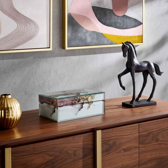 Wood 8\" x 5\" Abstract Box - Gold and Beige 